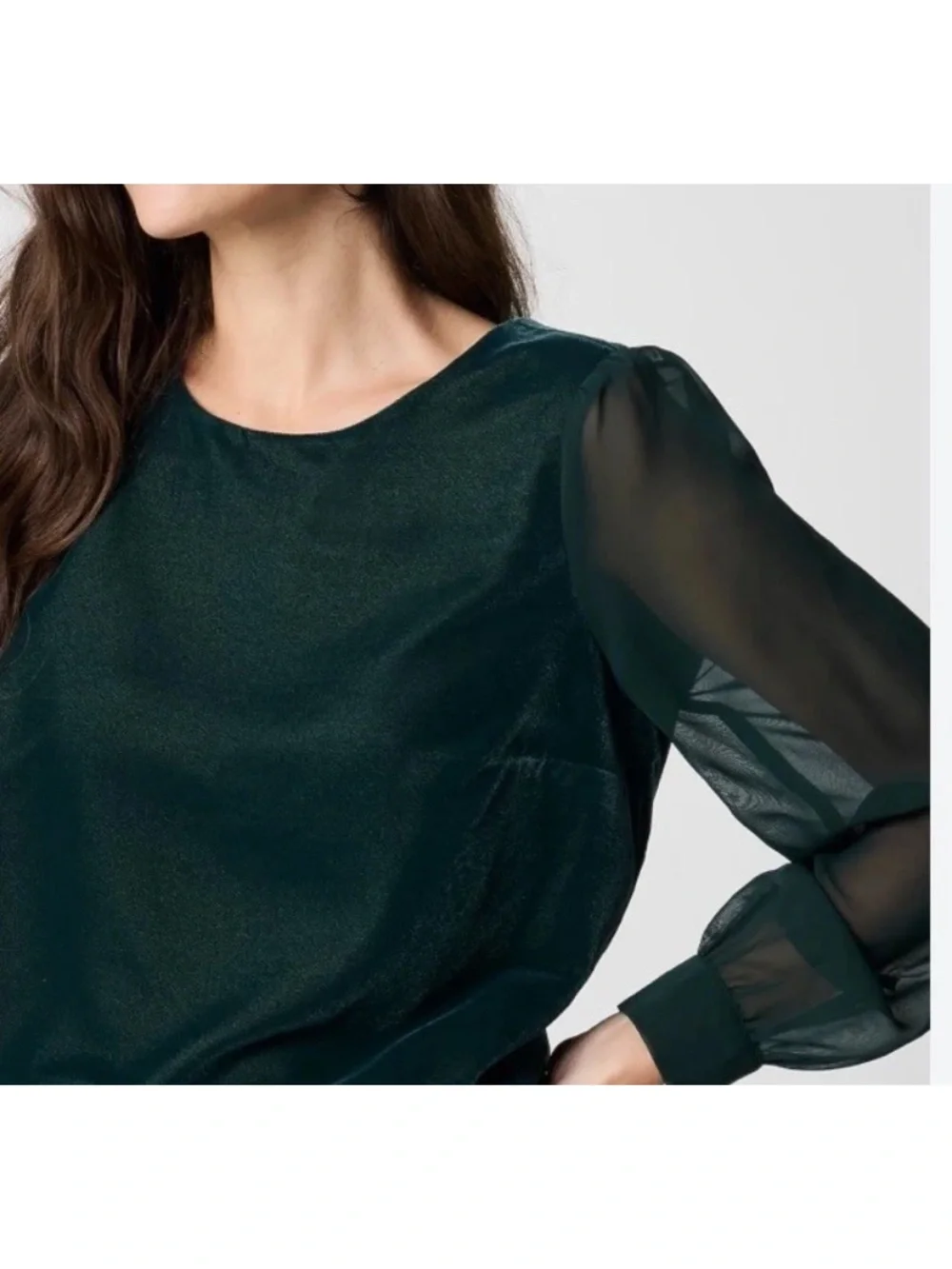 J crew NWT size 2X Dark Green velvet puff sheer sleeves Women's Blouse
